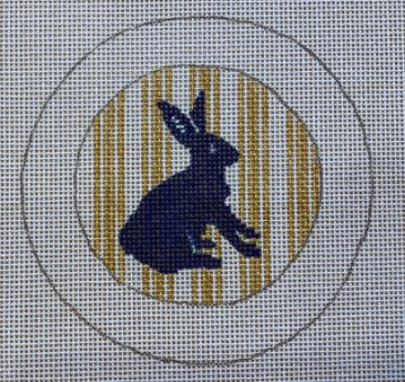 click here to view larger image of Button Cover - Bunny on Gold Stripes (hand painted canvases)