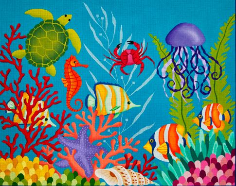 click here to view larger image of Down Under the Sea - Rug (hand painted canvases)