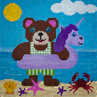 click here to view larger image of Brown Beach Bear & Unicorn (hand painted canvases)