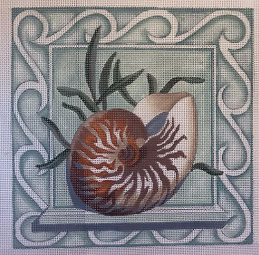 click here to view larger image of Nautilus Shell w/Border (hand painted canvases)