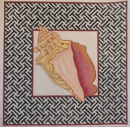 click here to view larger image of Conch Shell w/Black/White Geometric Border (hand painted canvases)