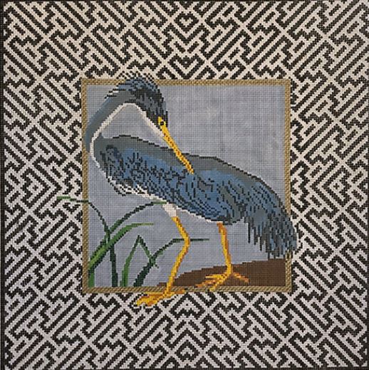 click here to view larger image of Blue Heron w/Geometric Border (hand painted canvases)