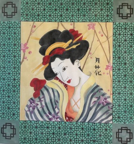 click here to view larger image of Geisha w/Geometric Border (hand painted canvases)