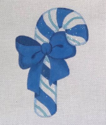 click here to view larger image of Blue Candy Cane Ornament (hand painted canvases)