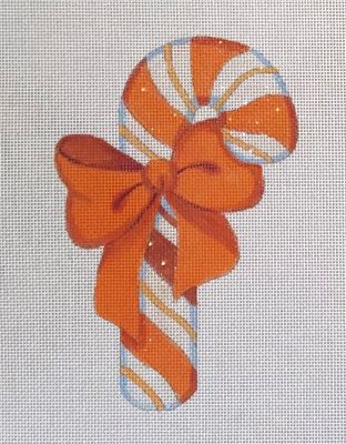 click here to view larger image of Orange Candy Cane Ornament (hand painted canvases)