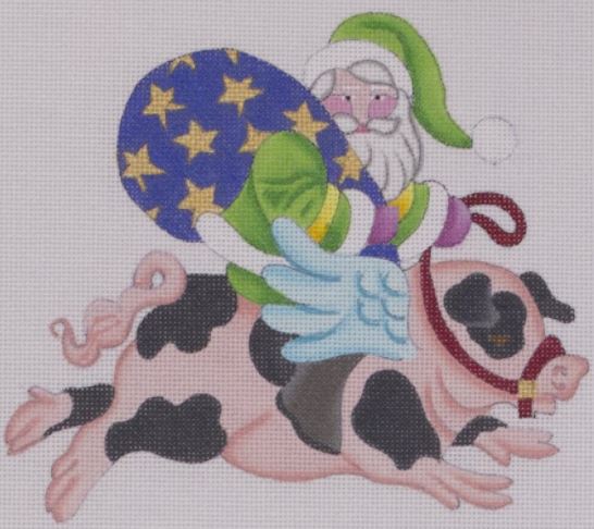 click here to view larger image of Santa on Flying Pig (hand painted canvases)