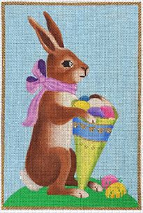 click here to view larger image of Easter Rabbit w/Cone Full of Eggs (hand painted canvases)