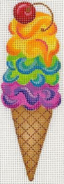 click here to view larger image of Rainbow Swirly Triple Scoop Ice Cream Cone w/Cherry (hand painted canvases 2)