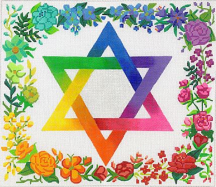 click here to view larger image of Tallis Bag - Rainbow Floral/Star of David (hand painted canvases 2)