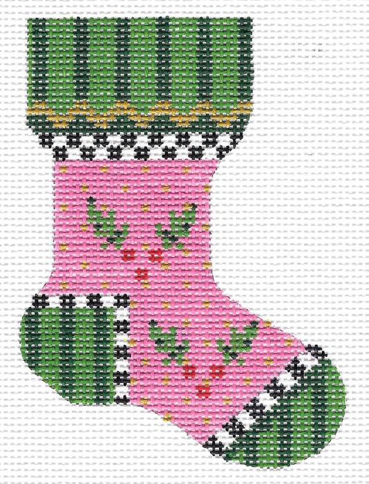 click here to view larger image of Pink Holly Sock (hand painted canvases)