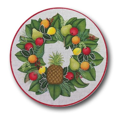 click here to view larger image of Wreath - Holly and Fruit (hand painted canvases)