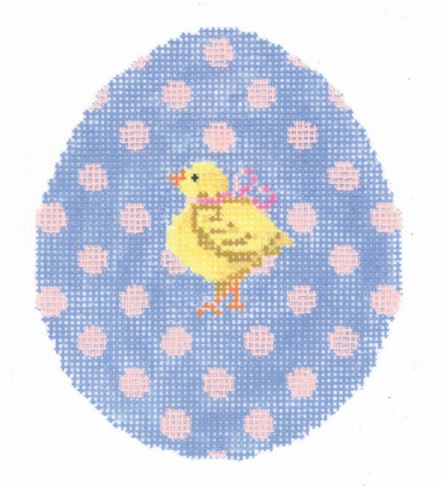 click here to view larger image of Pink Polka-Dot on Periwinkle Chick Egg (hand painted canvases)