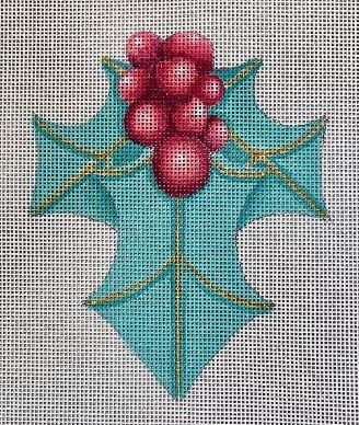 click here to view larger image of Teal/Holly Berries (hand painted canvases)