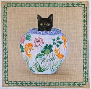 click here to view larger image of Black Kitty in Ginger Jar (hand painted canvases)
