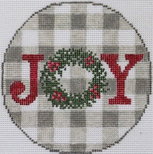 click here to view larger image of Gingham Ornament - JOY (hand painted canvases)