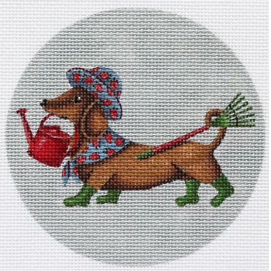 click here to view larger image of Dachshund Spring Ornament   (hand painted canvases)