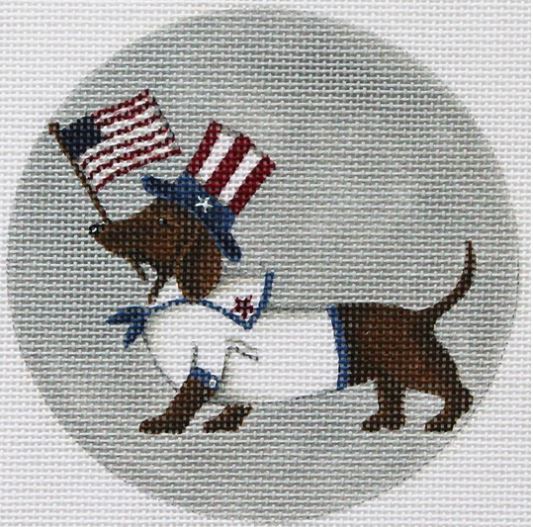 click here to view larger image of Dachshund 4th of July Celebration Ornament   (hand painted canvases)