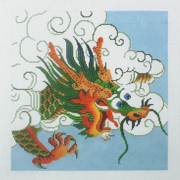 click here to view larger image of Green Dragon on Blue (hand painted canvases)