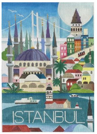 click here to view larger image of World Travel Poster - Istanbul (hand painted canvases)