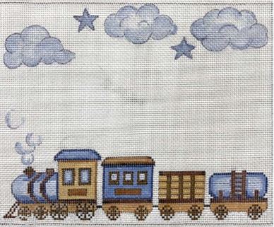 click here to view larger image of Blue and Brown Train Birth Announcement (hand painted canvases)