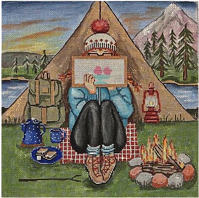 click here to view larger image of Stitching Girl - Camping Girl (hand painted canvases)