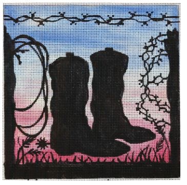 click here to view larger image of Boots w/Sunset Background (hand painted canvases)