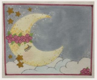 click here to view larger image of Sleeping Moon Girl Birth Announcement (hand painted canvases)