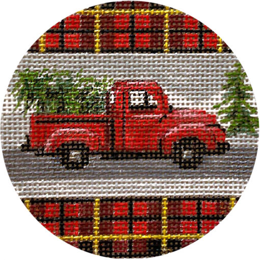 click here to view larger image of Red Truck on Plaid (hand painted canvases)