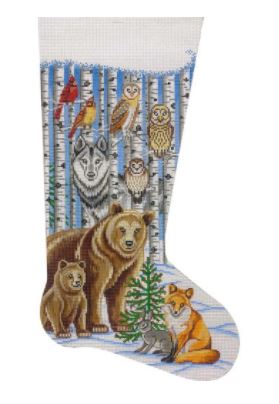 click here to view larger image of Woodland Animals/Birch Trees Stocking (hand painted canvases)