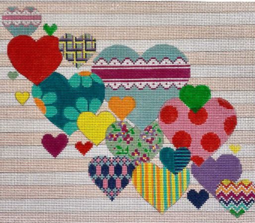 click here to view larger image of Hearts Collage w/Stripes (hand painted canvases)