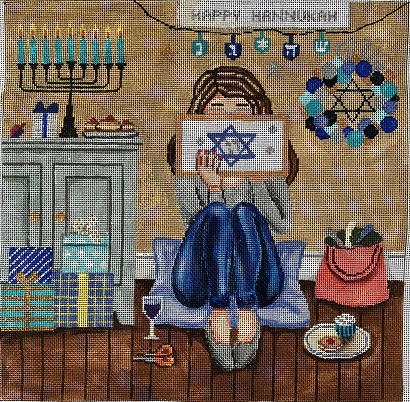 click here to view larger image of Stitching Girl - Hanukkah (hand painted canvases)