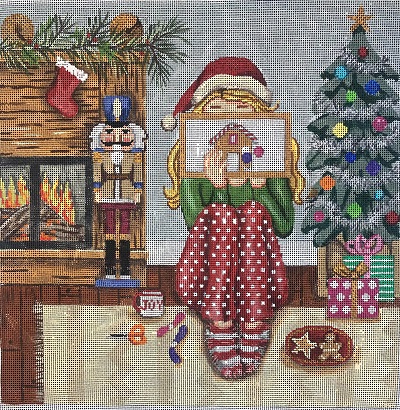 Stitching Girl - Christmas hand painted canvases 