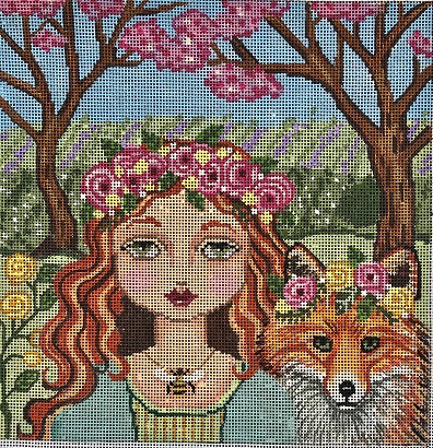 click here to view larger image of Spring Nature Girl w/Fox (hand painted canvases)