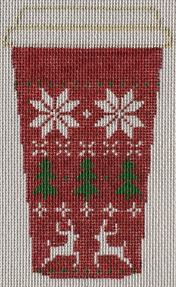 click here to view larger image of Red Fair Isle Sweater Cup (hand painted canvases)