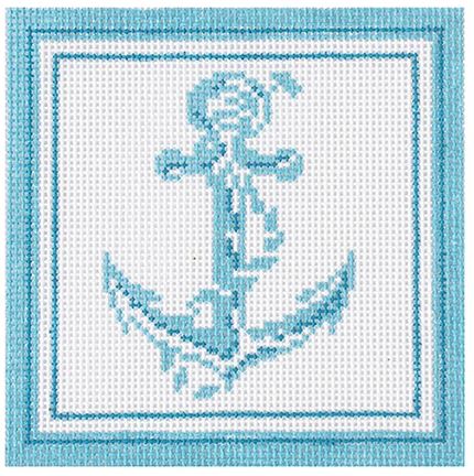 click here to view larger image of Nautical Coaster - Anchor/Aqua (hand painted canvases)