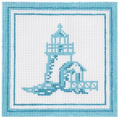 click here to view larger image of Nautical Coaster - Lighthouse/Aqua (hand painted canvases)