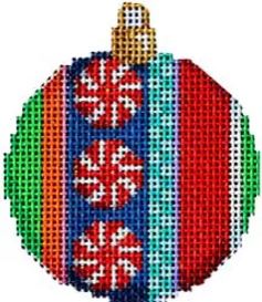 click here to view larger image of Peppermint/Jolly Stripe - Mini Ball Ornament (hand painted canvases)