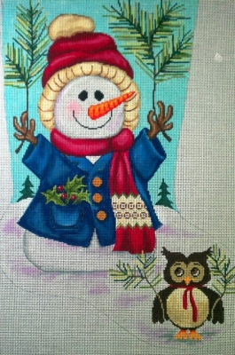 click here to view larger image of Woodland Snowman/Owl Stocking - Large (hand painted canvases)