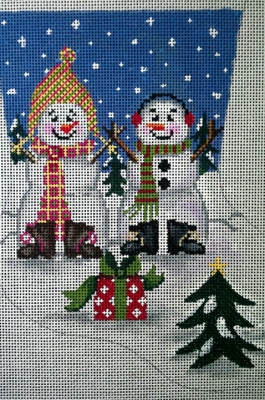 click here to view larger image of Snow Couple Stocking - Small (hand painted canvases)
