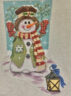 click here to view larger image of Snowman w/Mistletoe Stocking   (hand painted canvases)
