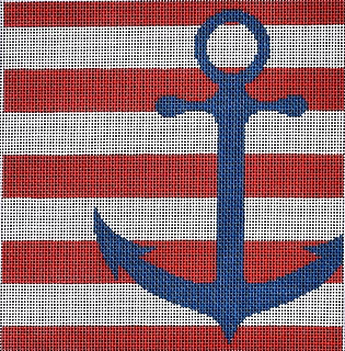 click here to view larger image of Anchor Stencil on Red Stripes (hand painted canvases)