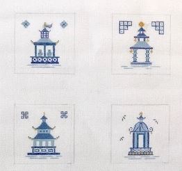 click here to view larger image of Pagoda Coasters/Blue  (hand painted canvases)