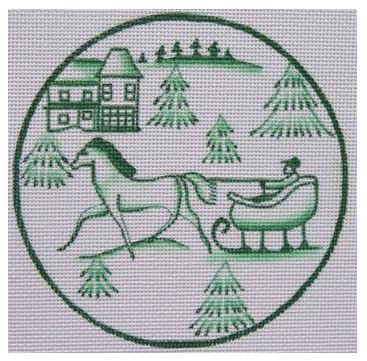 click here to view larger image of Toile Green Horse and Sled (hand painted canvases)