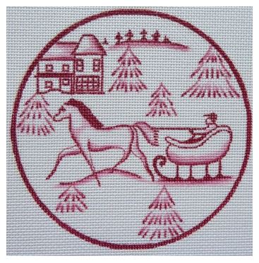 click here to view larger image of Toile Red Horse and Sled (hand painted canvases)