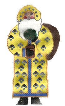 click here to view larger image of Santa w/Topiary - Yellow (hand painted canvases)