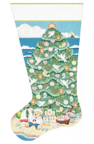 click here to view larger image of Seaside Tree Stocking (hand painted canvases)