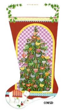 click here to view larger image of Nordic Birds and Hearts Tree Stocking (hand painted canvases)