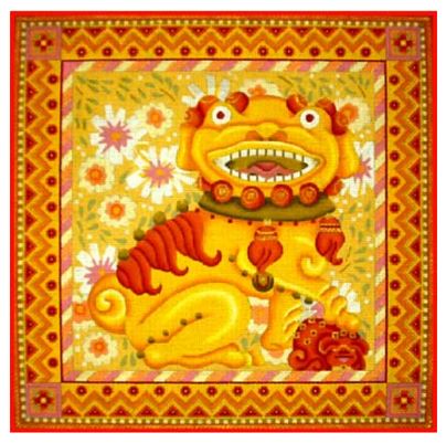 click here to view larger image of Golden Foo Dog w/Pup (hand painted canvases)