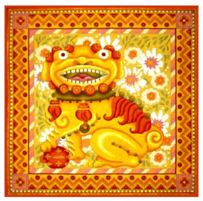 click here to view larger image of Golden Foo Dog w/Ball (hand painted canvases)