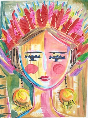 click here to view larger image of Warrior Girl w/Red and Pink Feathers (hand painted canvases 2)